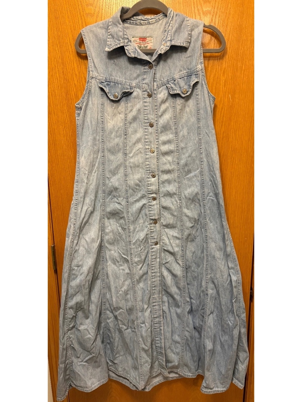 Levi's Vintage Light Wash Denim Sleeveless Button Front Maxi Shirt Dress XL